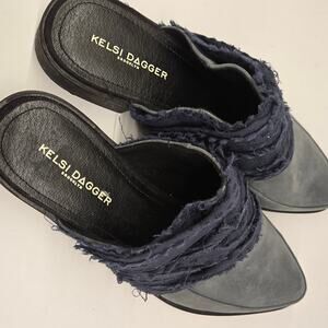 Kelsi Dagger Brooklyn Alder Leather Flat Slide-on Mule with Textile Trim, Sz 8.5